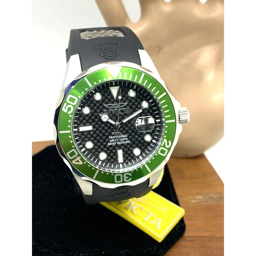 Invicta Men's Watch 12560 Pro Diver Quartz Black Dial Green Bezel Rubber Band